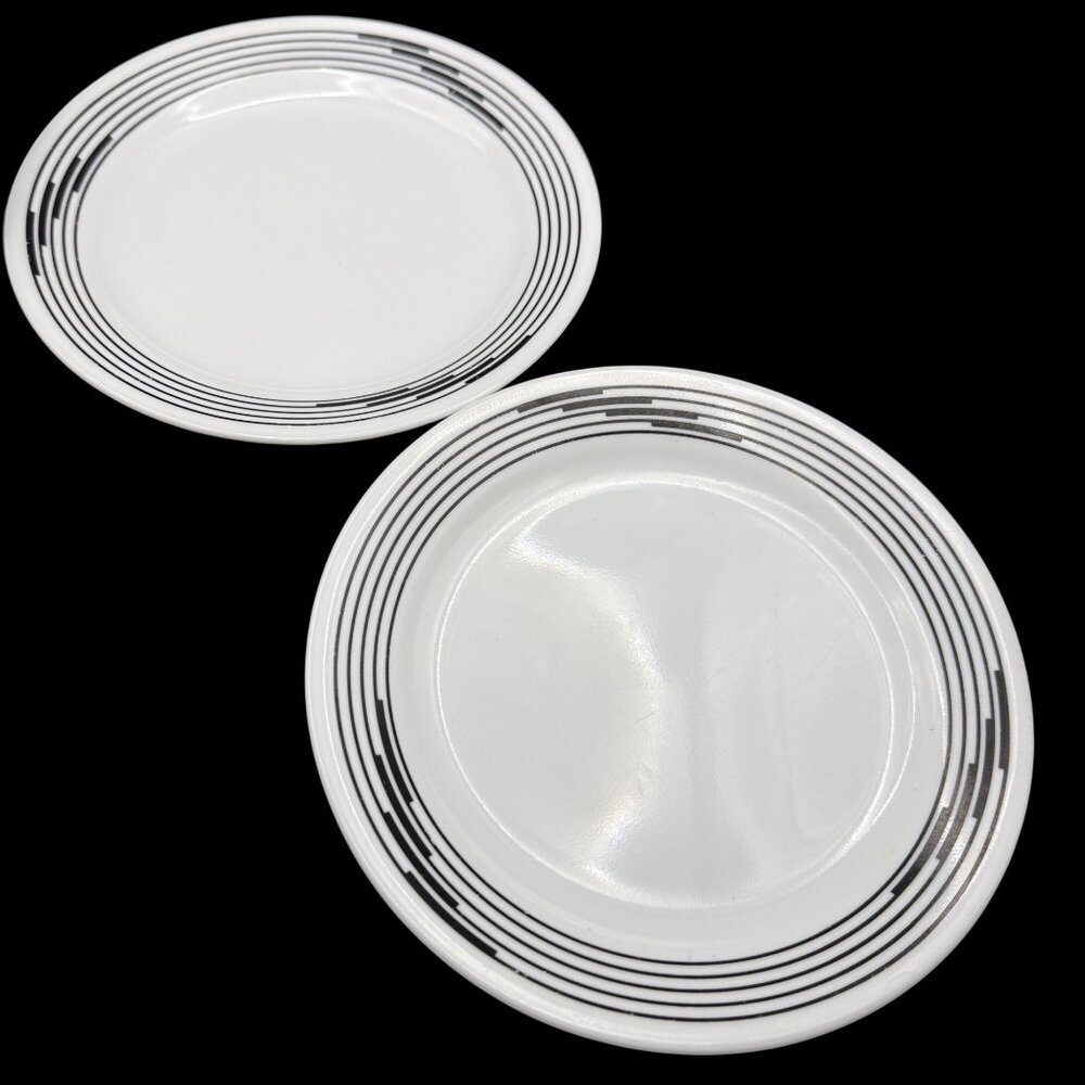 2 Corelle By Corning Discontinued Optic Black & White Striped Salad Plates 7.25”